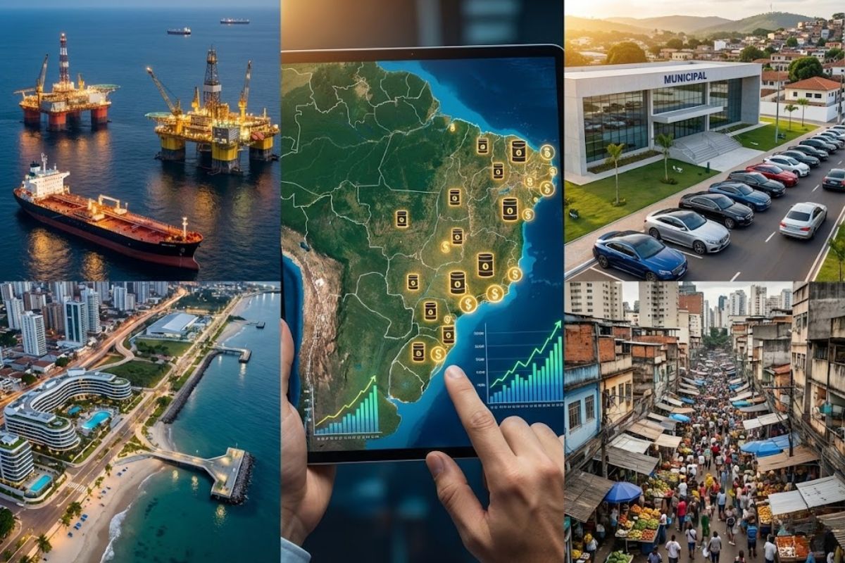 Cidades do petróleo concentram riqueza concentrada, indústria extrativa e royalties do petróleo, liderando o PIB per capita entre os municípios do Brasil.