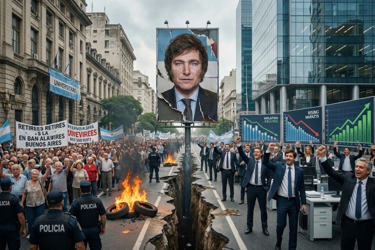 Na Argentina de Javier Milei, inflação em queda convive com pobreza crescente e universidades em crise, revelando o impacto social do choque econômico