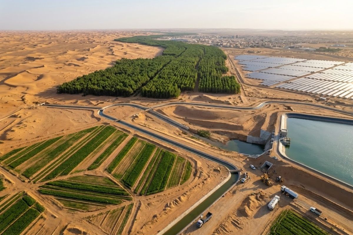 deserto e desertificação: países usam florestas plantadas e megaparques solares em regiões áridas para conter areia, proteger cidades e recuperar solos.