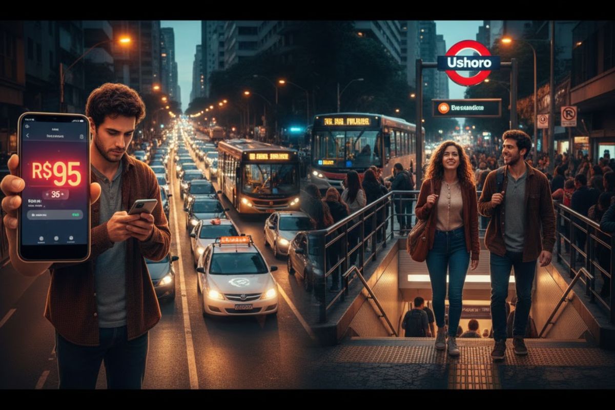Corridas por aplicativo disparam em São Paulo; Uber e 99 sobem com preço dinâmico e usuários migram para transporte público diante das tarifas altas.