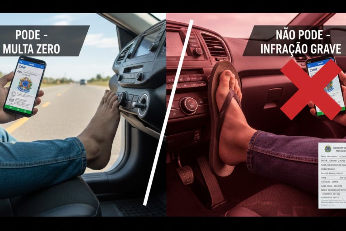 Código de Trânsito explica se dirigir descalço ou dirigir de chinelo gera multa por calçados inadequados e quantos pontos na CNH podem surgir.