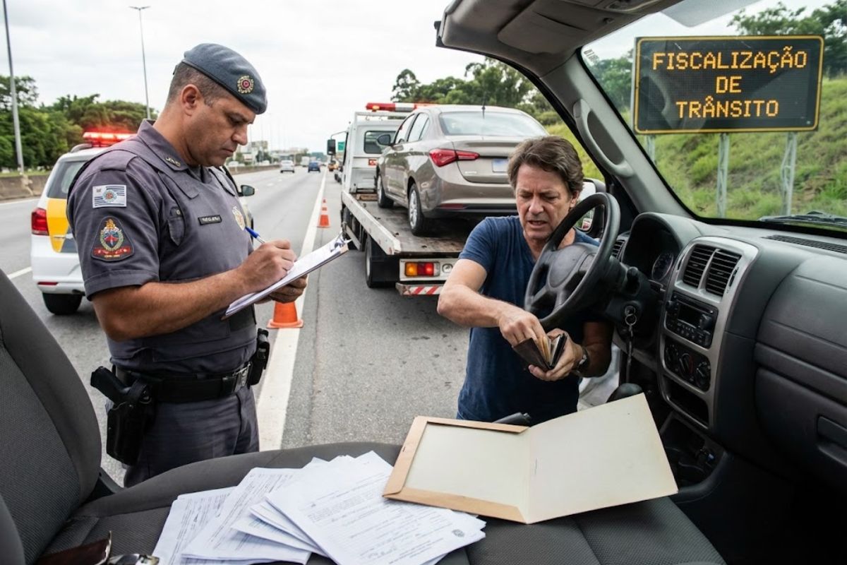 multa por esquecer CNH ou CRLV gera retenção do veículo, dor de cabeça com licenciamento atrasado mesmo com CNH digital e CNH ou CRLV em dia.