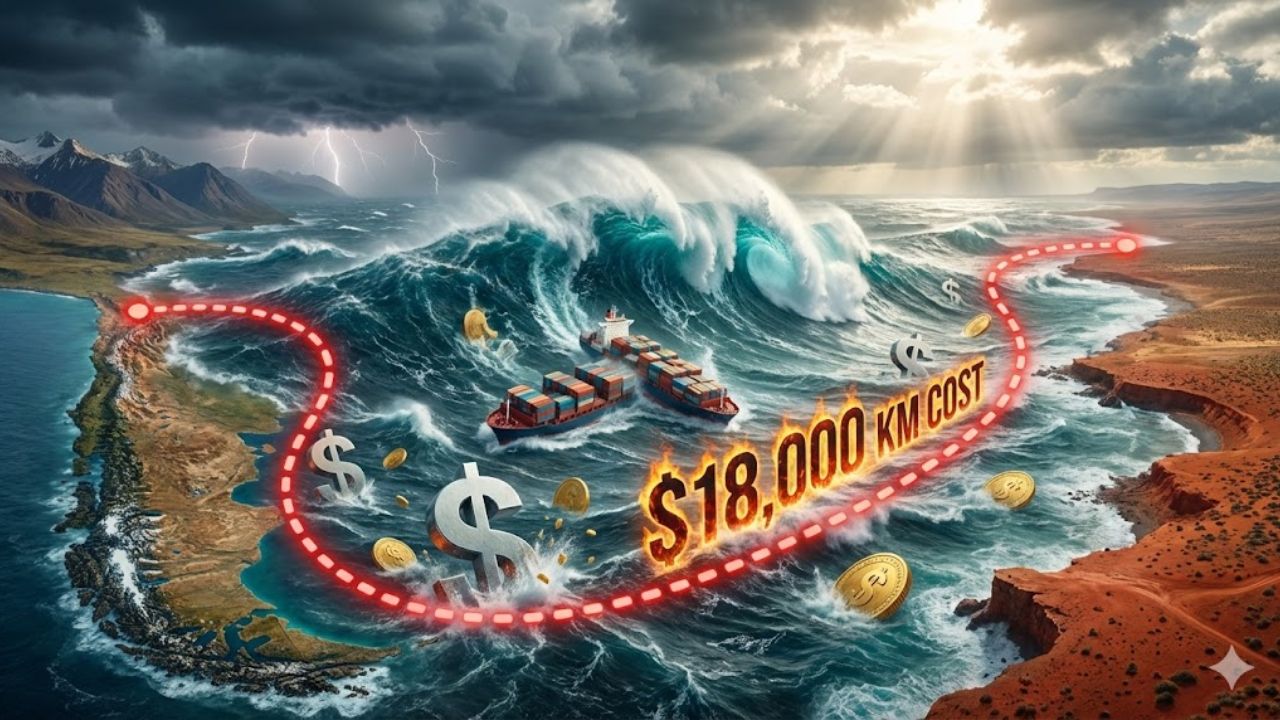 Mar violento e custo astronômico: entenda por que a rota de 18.000 km entre Chile e Austrália é considerada impossível hoje, inviabilizando uma revolução logística para o Brasil