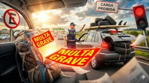 Mochila no banco dá multa grave? Entenda a regra do Contran que libera itens pessoais e descubra quais objetos, como pneus ou pranchas, são considerados carga proibida e podem causar a retenção do veículo