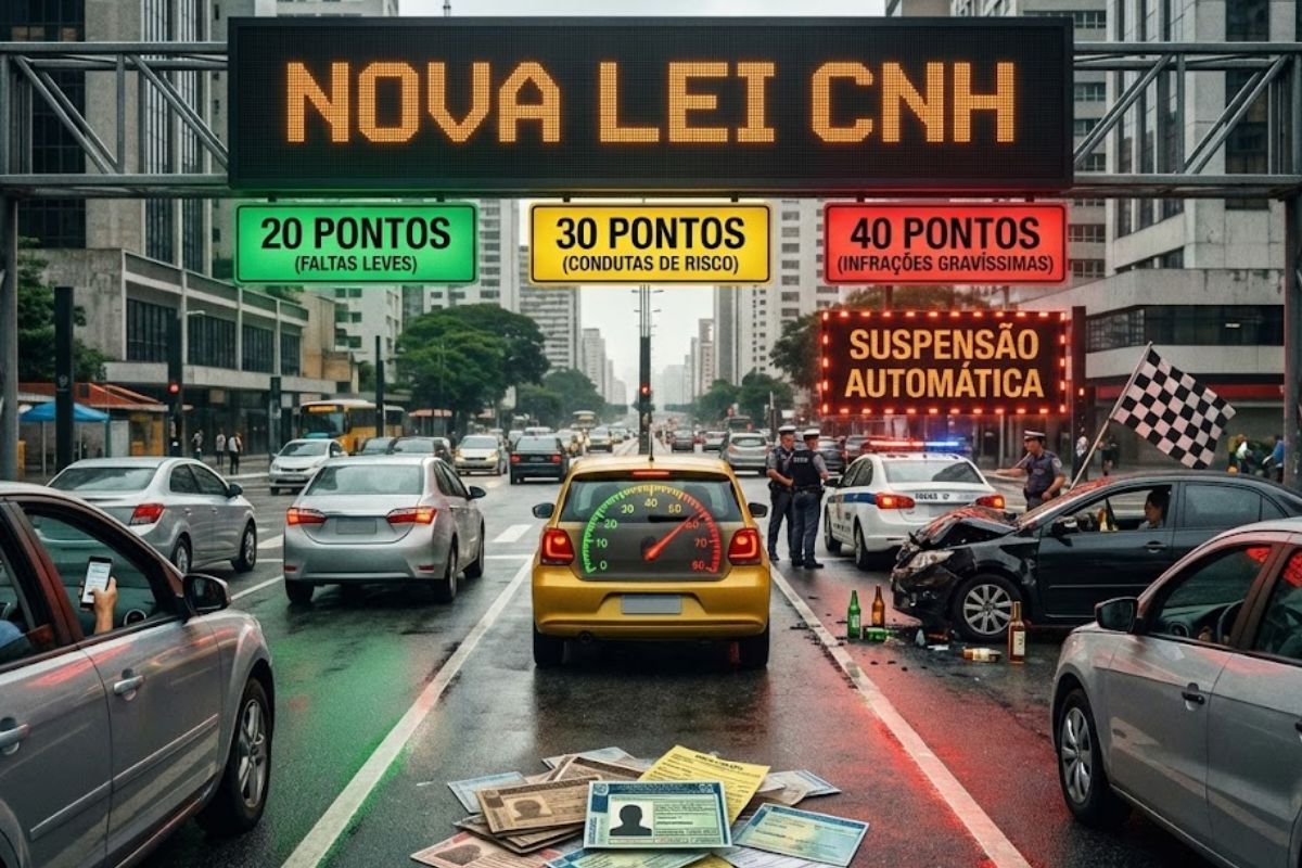 Veja como a nova lei da CNH altera o limite de pontos, pune infrações gravíssimas, prevê suspensão automática, exige curso de reciclagem e impacta o direito de dirigir.