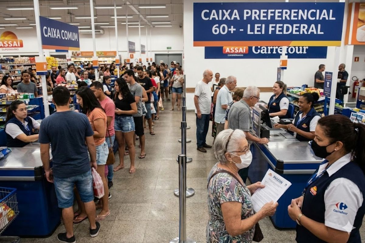 nova lei garante atendimento prioritário para idosos em supermercados, com caixas preferenciais e punição a quem ignora o direito nas lojas.