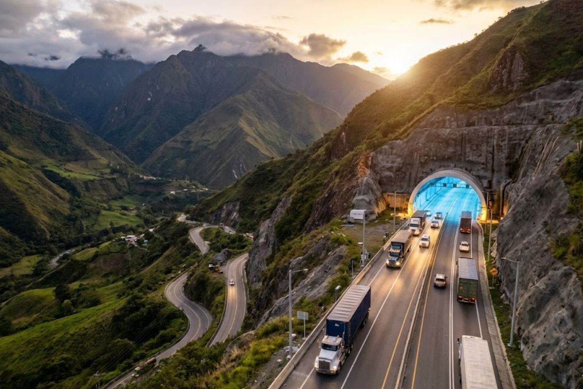 O túnel gigante da Cordilheira Central, em La Línea, conecta a Rota Nacional 40 entre Bogotá Buenaventura, encurtando viagens e otimizando o transporte andino.